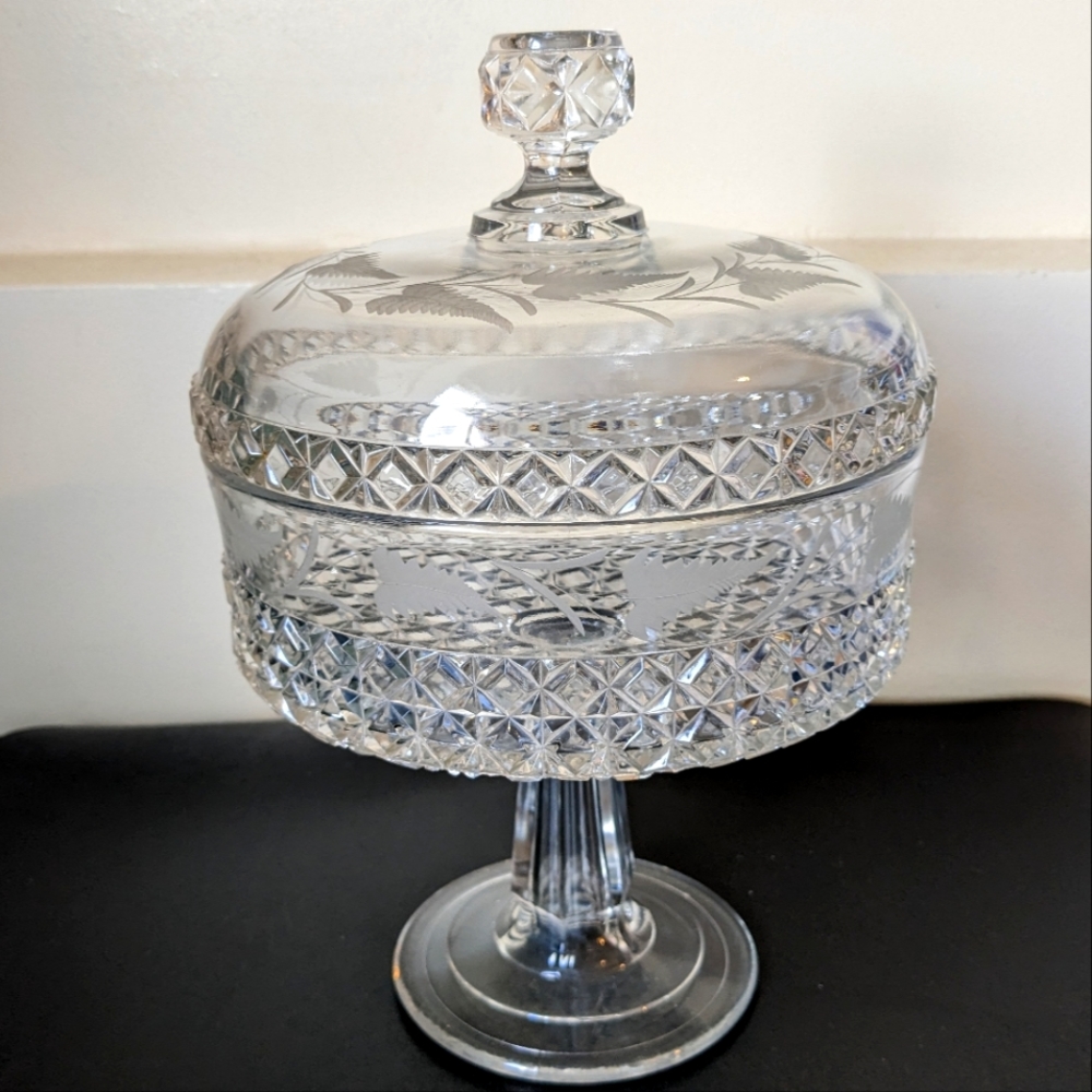Vintage Clear Glass Pedestal Lidded  Dish